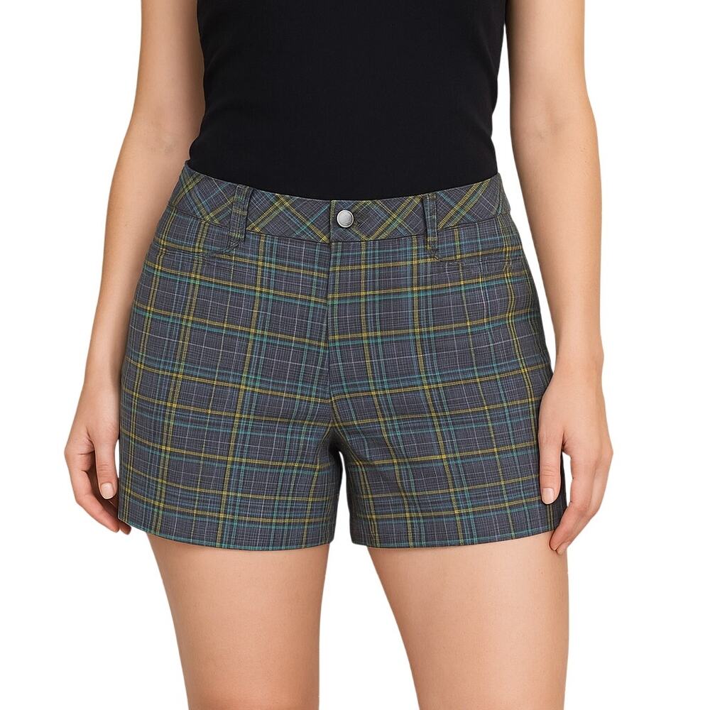 Slazenger Women’s 10 Plaid Golf Shorts Gray Blue Yellow Pockets